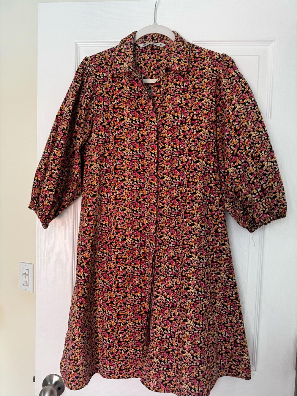 Zara Floral Midi Dress in Black, Pink & Yellow